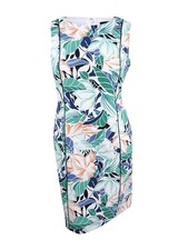 Nine West Women's Floral-Print Piped Sheath Dress (10, Sea Glass Multi)
