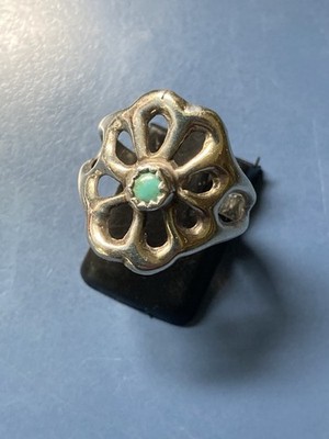 Vintage Sterling Native American Sandcast Turquoise Ring 6