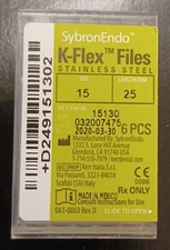 Kerr Sybron Endo Dental Size 15 25mm Stainless Steel K-FLEX file 6-file per Box