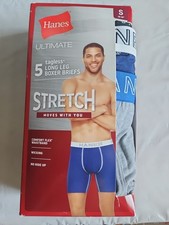 Hanes Ultimate Stretch Boxer Briefs Men's Small 5 Pair Tagless Long Leg Comfort