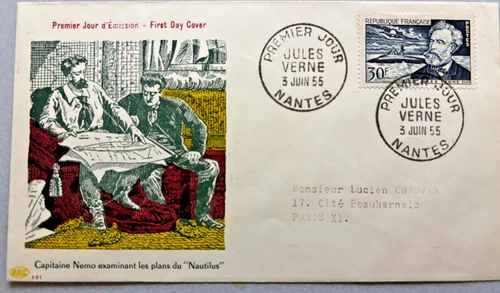 FRANCE JULES VERNE 30F FIRST DAY COVER 1955 NANTES