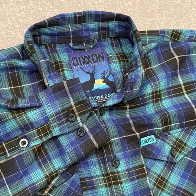 Dixxon Flannel Co Northern Dawn Blue Teal Plaid D-Tech Shirt Mens XL Long Sleeve