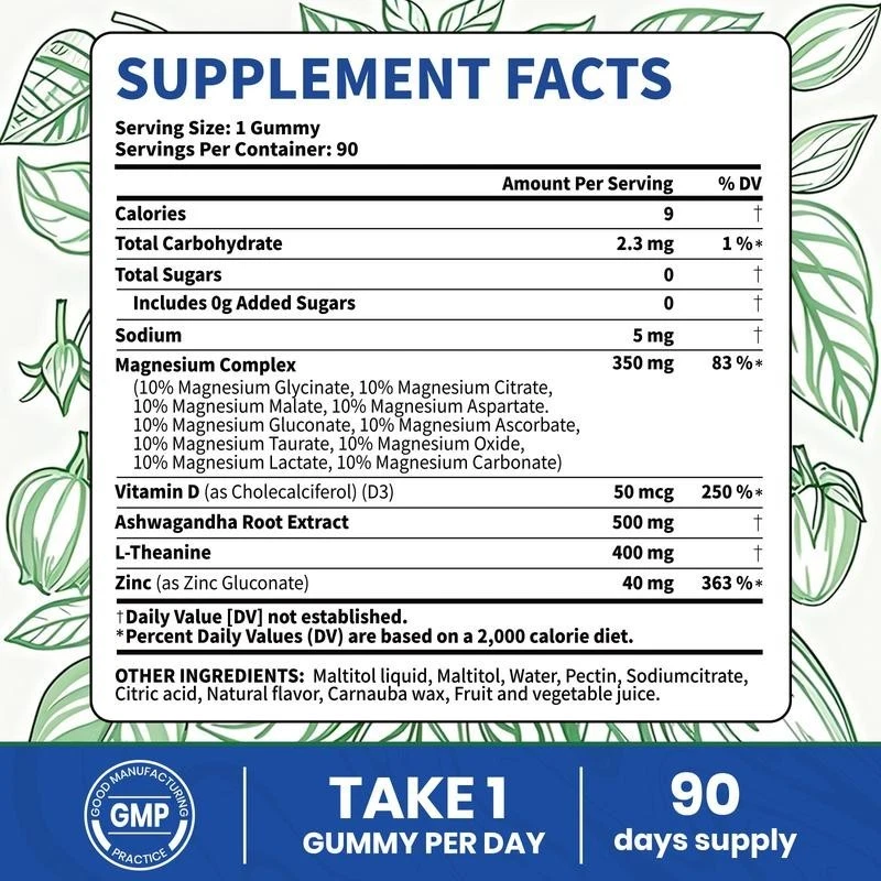 Gomitas de magnesio VEV 14 en 1 - 90 unidades con ashwagandha, D3, L-teanina, zinc Foto 3 de 4