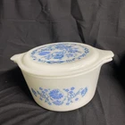🔥Vintage Pyrex Blue Floral 1 quart Casserole Dish w/Lid USA Old Town Blue Onion