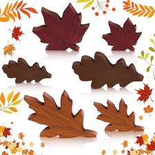 Qunclay 6 Pcs Fall Thanksgiving Decor Maple Leaves Wood Sign Brown