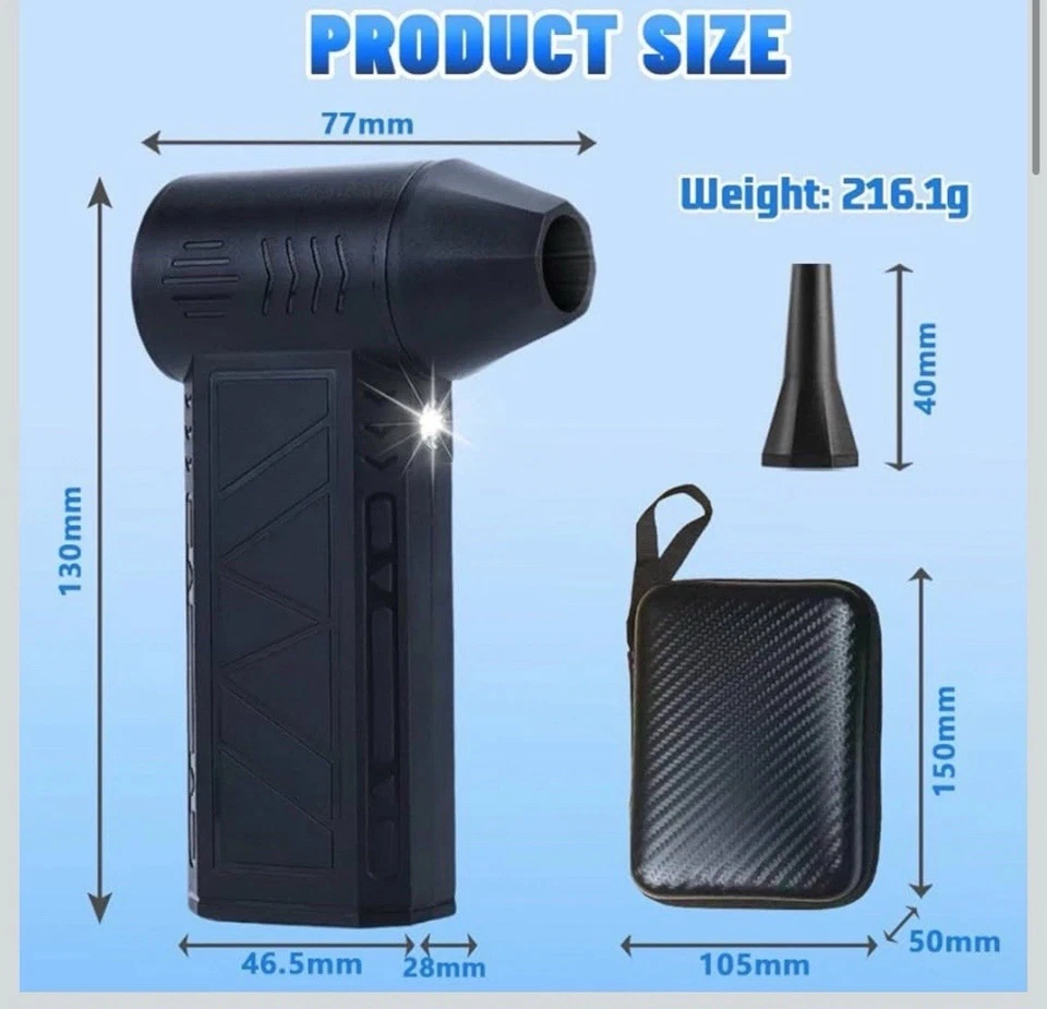 Akku-Luftgebläse Staubwedel leistungsstark 130000 U/min Heim Auto PC Reiniger 3 Geschwindigkeiten 18 W - Bild 3 von 4
