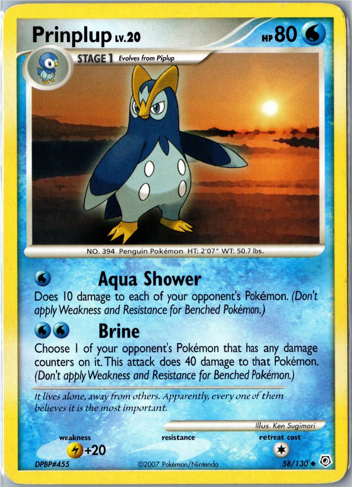 Pokemon Card - Prinplup 58/130 Diamond & Pearl Uncommon Heavily Played