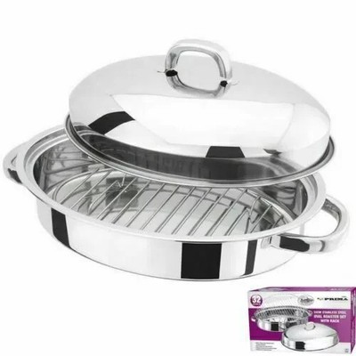 32 cm Edelstahl Oval Bräter Set mit Gestell Koch Backofen mit Gestell - 17095 C