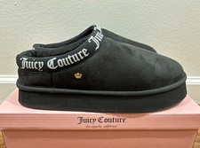 JUICY COUTURE CJ-Oney Slippers sz.9 - NEW Faux Fur Suede Black Womens Logo Spell