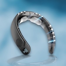 USB Rechargeable Neck Fan with Vaneless Turbine Design, Digital Display, 4000mAh