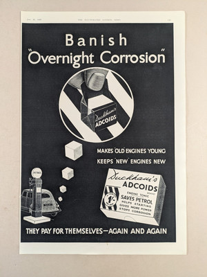 Duckhams Adcoids Fuel Additive 1937 Original Large Paper Magazine Adst