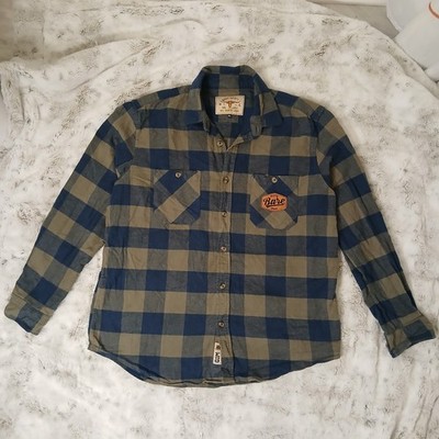 Bare MFG Co Western Long Sleeve Button XL Blue Green Flannel Texas 