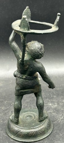 Antica scultura in bronzo Grand Tour di Sileno portatore di lampada alta 6" - Foto 7 di 9