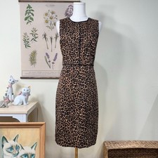 J. Crew Leopard Cheetah Knee Length Sleeveless Sheath Dress Career Chic S 6
