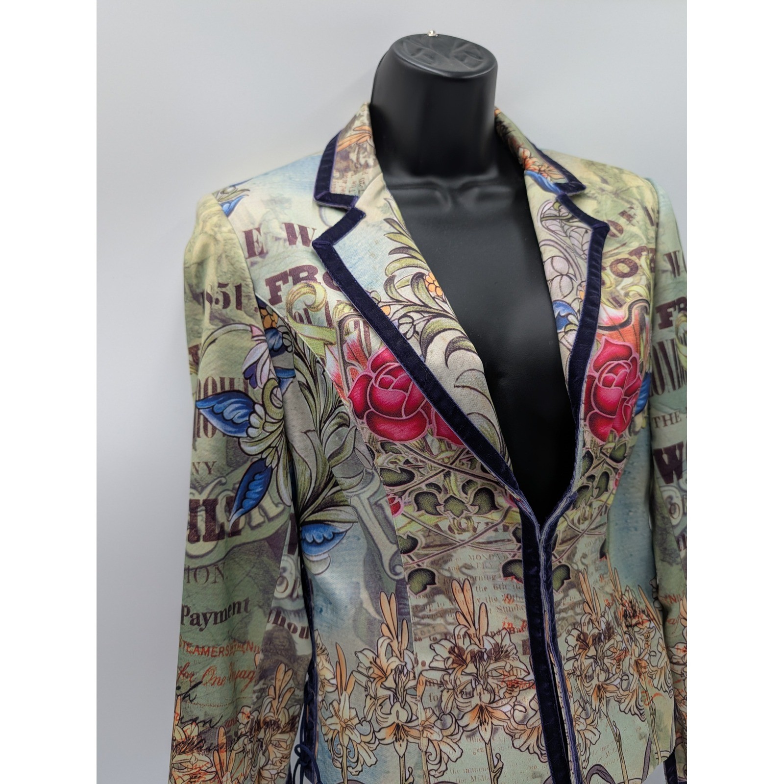 BOHO CHIC Tattoo Floral Lace Up Blazer Jacket Women Size 6