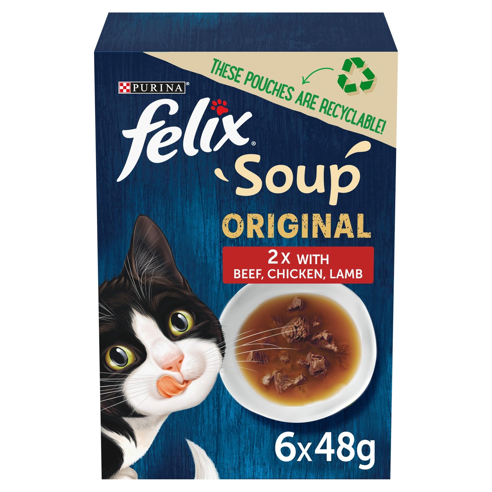 Felix Soup Wet Cat Food - Chicken, Beef & Lamb Flavour - 6X48G Pouches - Image 2