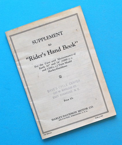 1915 - 1928 Harley Davidson Riders Hand Book Service Manual Book 11J 16F JD FD J
