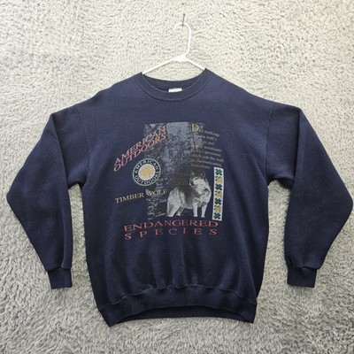 Vintage 90s Sweatshirt Large American Outdoors Timber Wolf Santee USA Nature