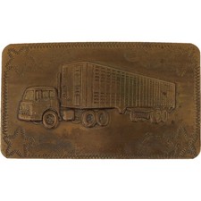 Brass Antique Semi Truck Trucker Driver Tractor Trailer Vtg 1960s Belt Buckle