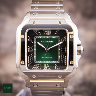 Cartier Santos Medium WSSA0061 Green Sunburst Dial Complete Set