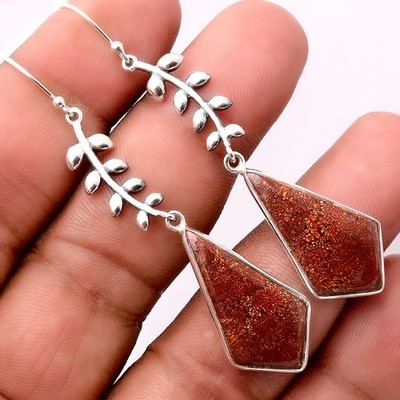 Natürlicher roter Moosachat 925 Sterling Silber Ohrringe Schmuck E-1238