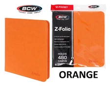 BCW - (NEW) Z-Folio 12 Pocket Album - Zipper LX Leatherette Cover - Orange
