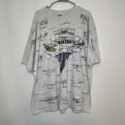 Vintage Airplanes All Over Print Clouds T Shirt XXL History Of Aviation Army