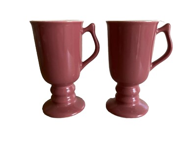 VTG Hall China USA 2 Pedestal Irish Coffee Mugs Rose Pink 12 Oz MINT 1960s