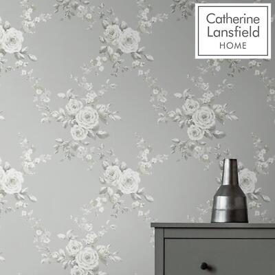 Canterbury Floral Wallpaper Catherine Lansfield Flower Sage Green Muriva 165508