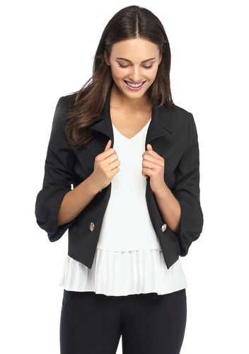 New! THE LIMITED ~Size 14P~ Petite Buckled Flared Sleeve Open-Front Black Jacket - Picture 2 of 3