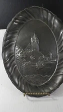 Antique German Bavaria Rothenburg Sculpted Pewter Wall Art Plaque 7"x10"