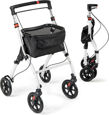 COSTWAY Rollator für Wohnung Indoor Leichtgewichtrollator mit Tablett höhenverstellbar