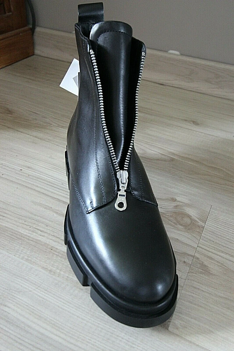 Bottines H&M Femme En Cuir Noir – Bout Chromé, Talon Haut, Pointure 36, Occasion