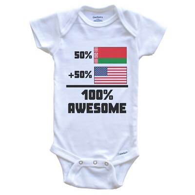 50% Belarusian 50% American 100% Awesome Funny Belarus Flag Baby Bodysuit