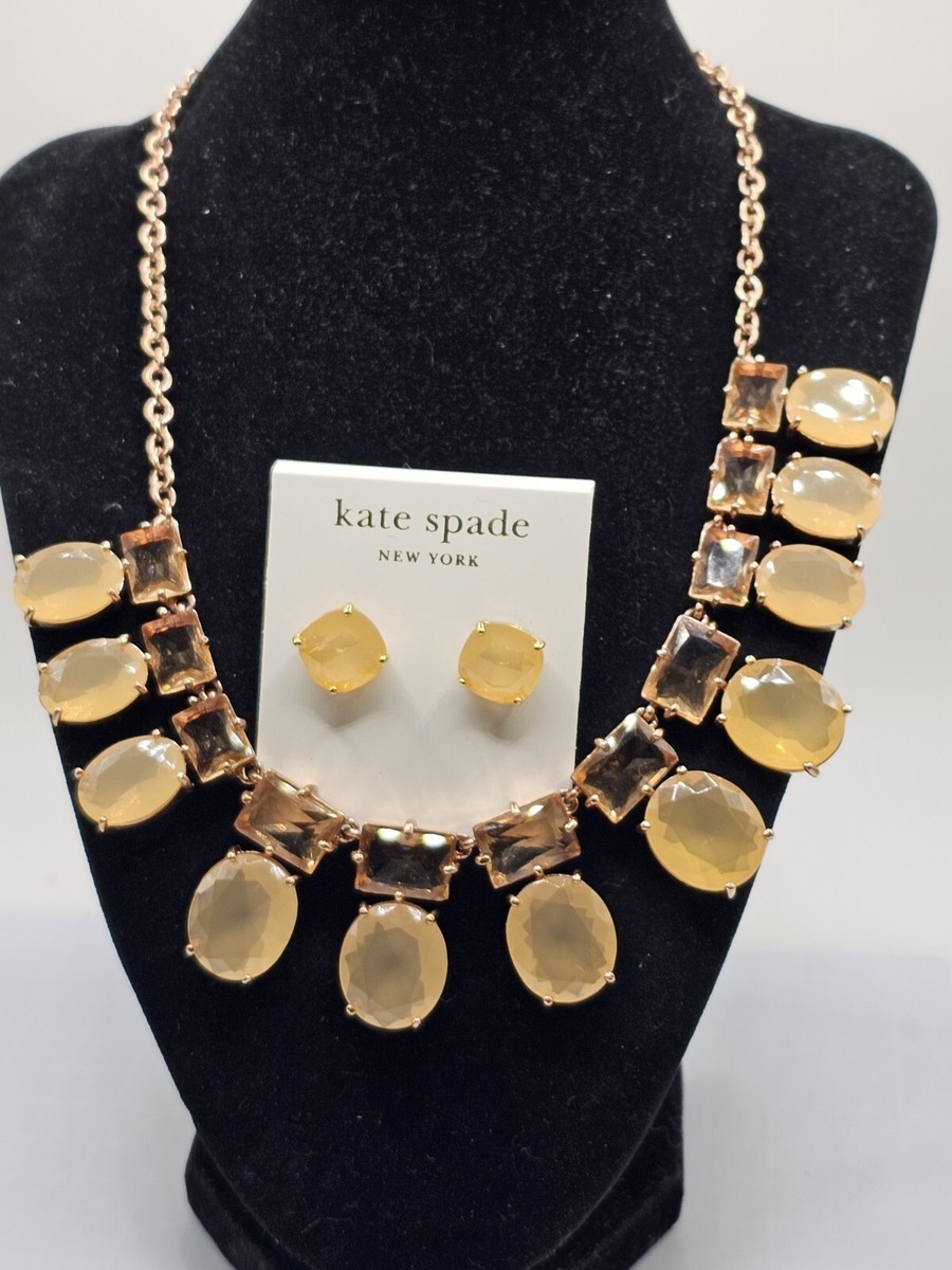 Kate Spade New York necklace earring set Champagne color stones New/used Signed 