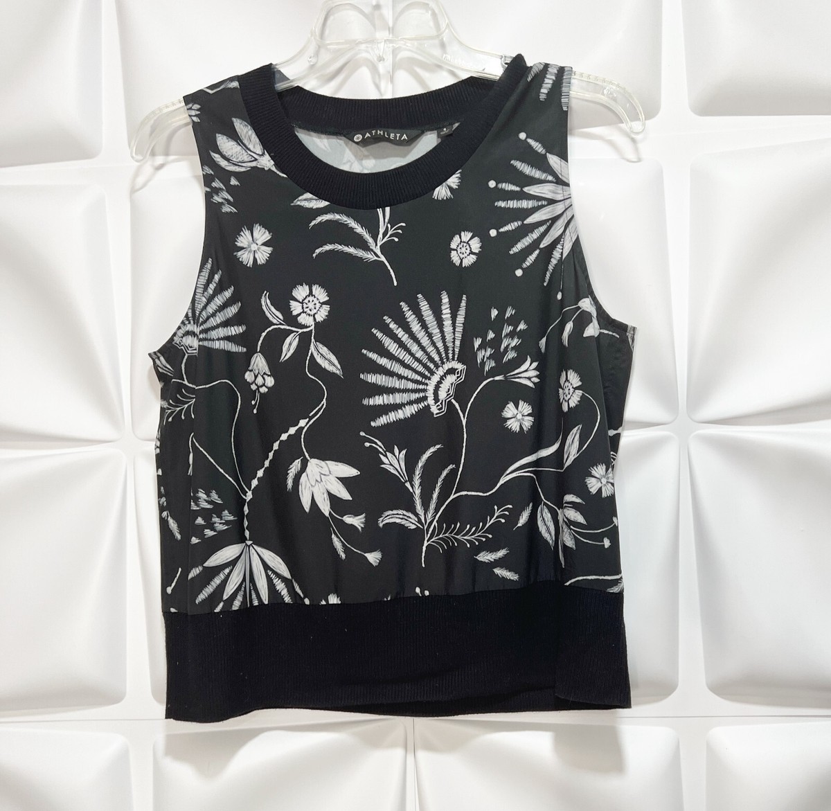 Althleta Sz S Black Floral Print Ribbed Shell Zephyr Tank Top 
