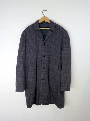Marc Jacobs Plaid Trench Coat Blue Red Check Men's M Overcoat Oversized