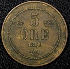 SWEDEN Oscar II Bronze 1891 5 Öre 27mm XF TONED KM# 757 (22 958) — photo 2