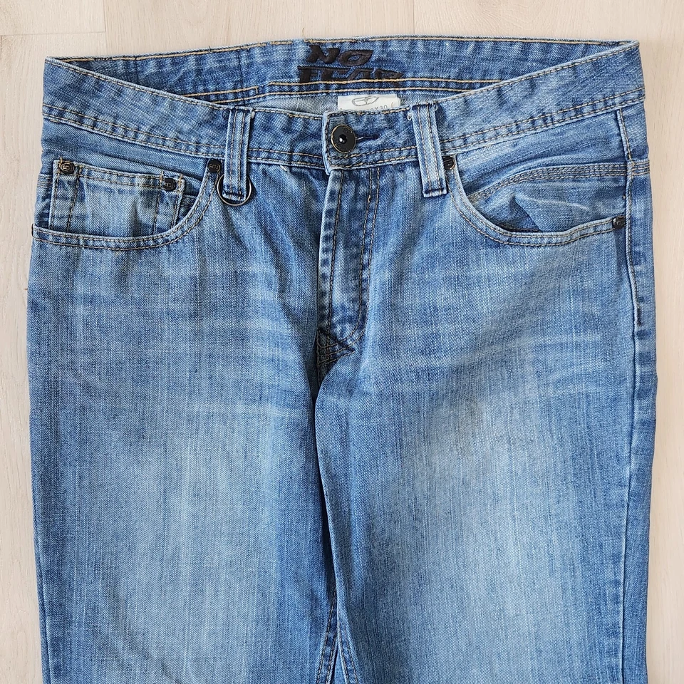 Pantalones de mezclilla vintage No Fear 32x30 pierna ancha recta sueltos desgastados ajuste años 90 Y2K 32x28 Foto 3 de 4