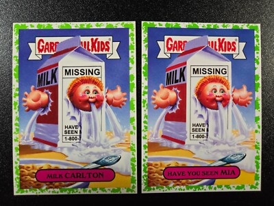 SP Green Parallel Milk Carton Missing Kids Spoof 2 Card Set Garbage Pail Kids