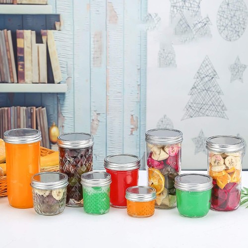 4 OZ Glass Jars With Lids Small Mason Wide Mouth Mini Canning 40 PACK Silver NEW - Picture 8 of 8