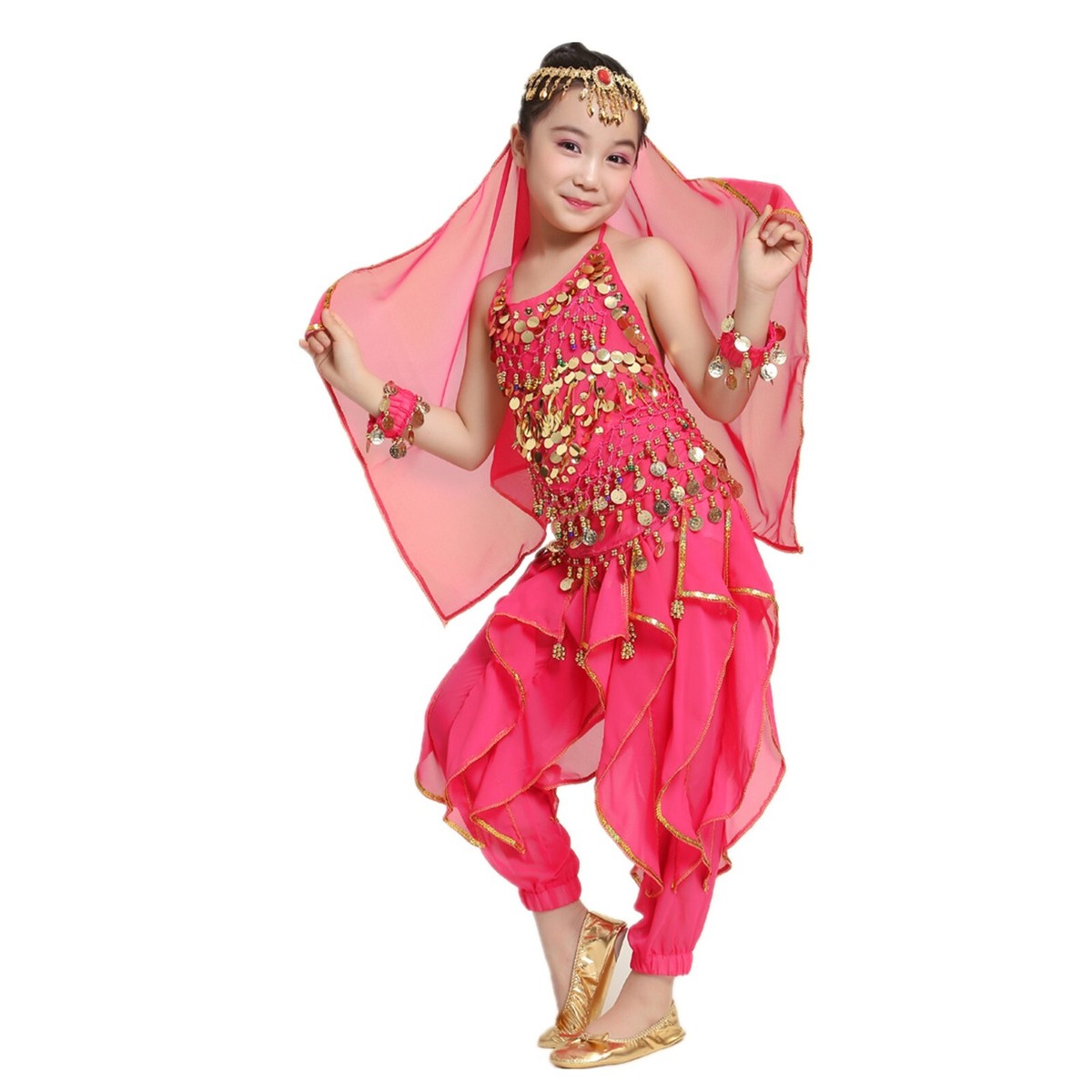 Girl Belly Dance Costume Set Halloween Sequins Belt Dance Costume for Children Girl Belly Dance Costume Set Halloween Sequins Belt Dance Costume for Children