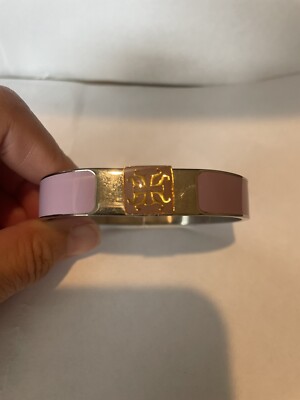 Rustic Cuff Lilac Enamel Silver Tone GT Logo Clasp Hinged 