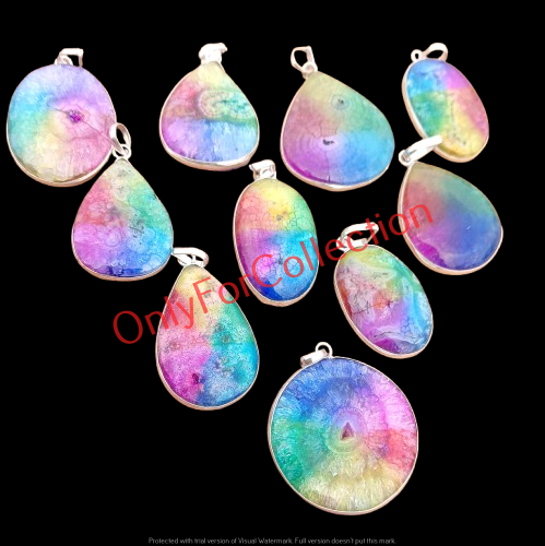Pendentif En Quartz Rainbow Solaire Et Argent 925 - Fait Main - Longueur 5.1cm
