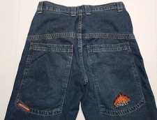 Vintage 1990-00s JNCO Jeans Flames Logo Baggy Hemmed Youth 18 (fit 31) Jeans