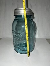 Vintage Ball PERFECT MASON Lucky #13 Blue Quart Canning Fruit Jar w/Zinc Lid