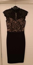 Lipsy London Brand New Black and Nude Bodycon Lace Dress Size 8