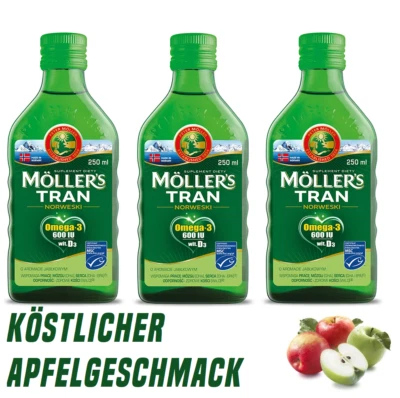 3 x MOLLERS Norwegian Fish Oil Köstlicher Apfelgeschmack Omega-3 EPA, DHA 250ml