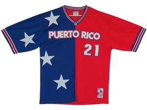 red white and blue baseball jersey