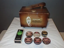 Vintage Wood Esquire Shoe Valet Deluxe Box Plus Shoe Polish Tins 